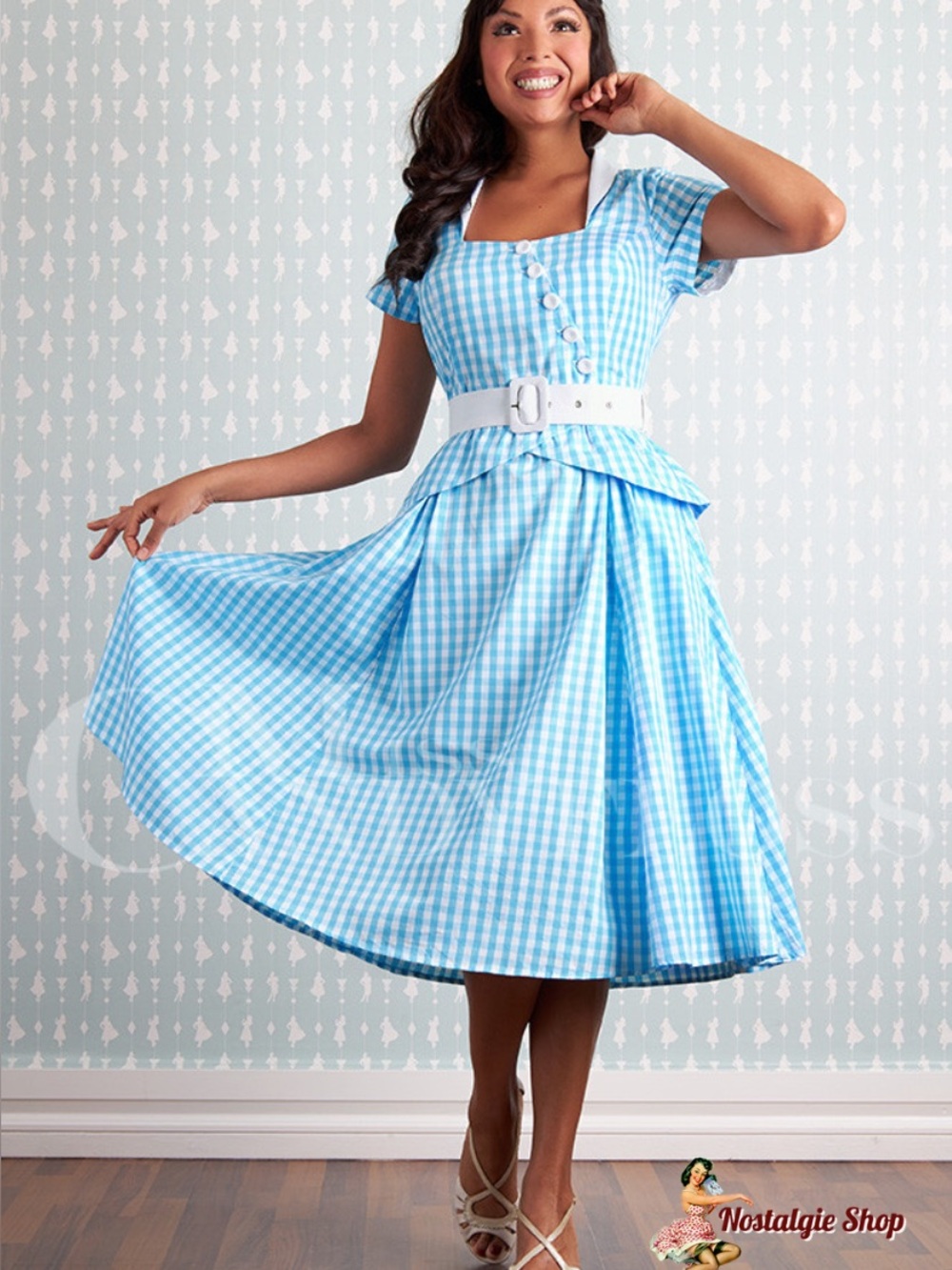 Miss Candyfloss sz M Blue Gingham Peplum Dress